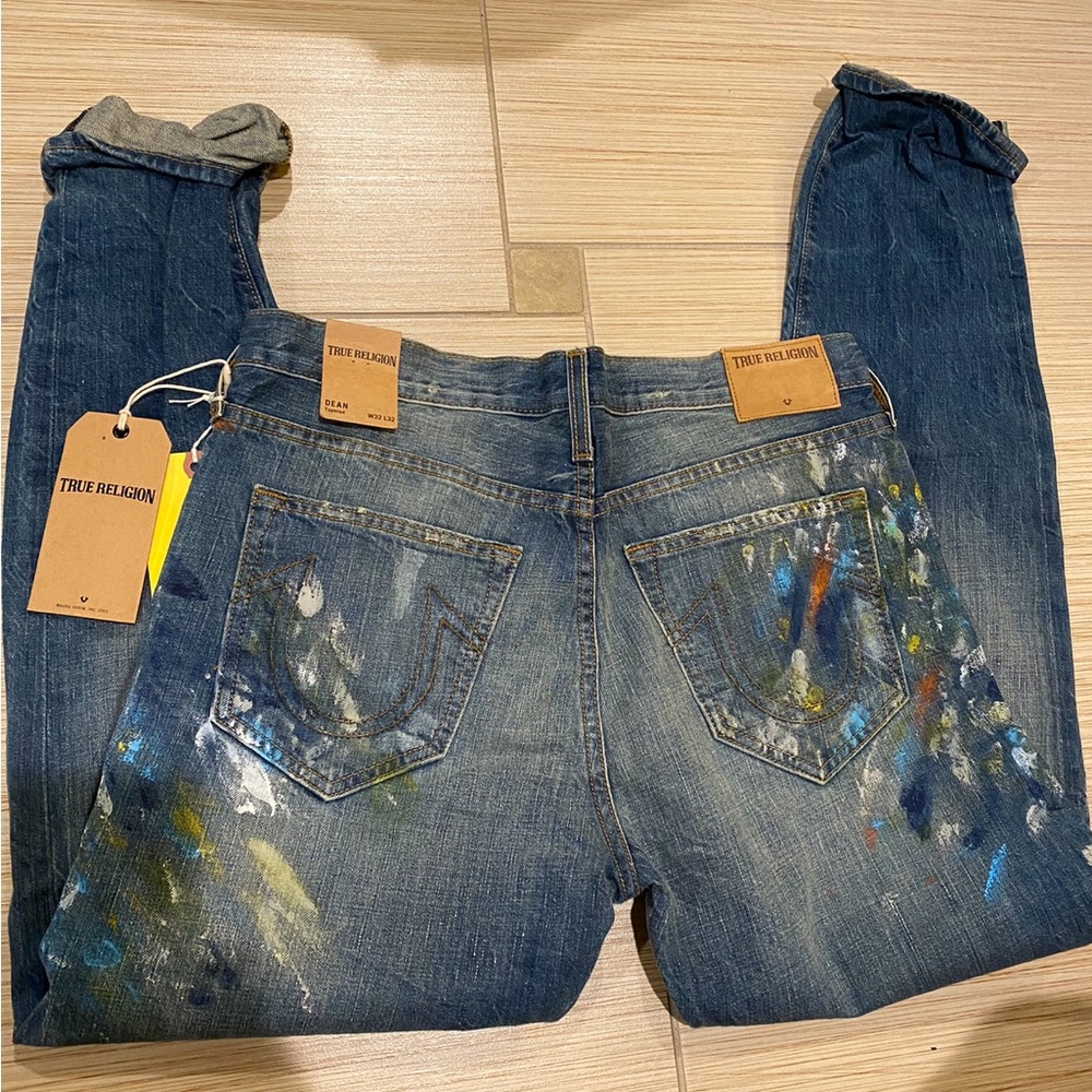 🆕 True Religion Hand Painted Denim Paint Splatter Style